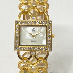 Elizabeth Taylor Watch Women 29mm Gold Tone MOP Crystal READ New Battery 7.75"